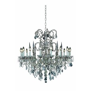 Fleur Illumination Collection Chandelier D:35in H:33in Lt:16 Pewter Finish (spectra swarovski crystals/Pewter) - Chandeliers For Bedrooms by Overstock.com