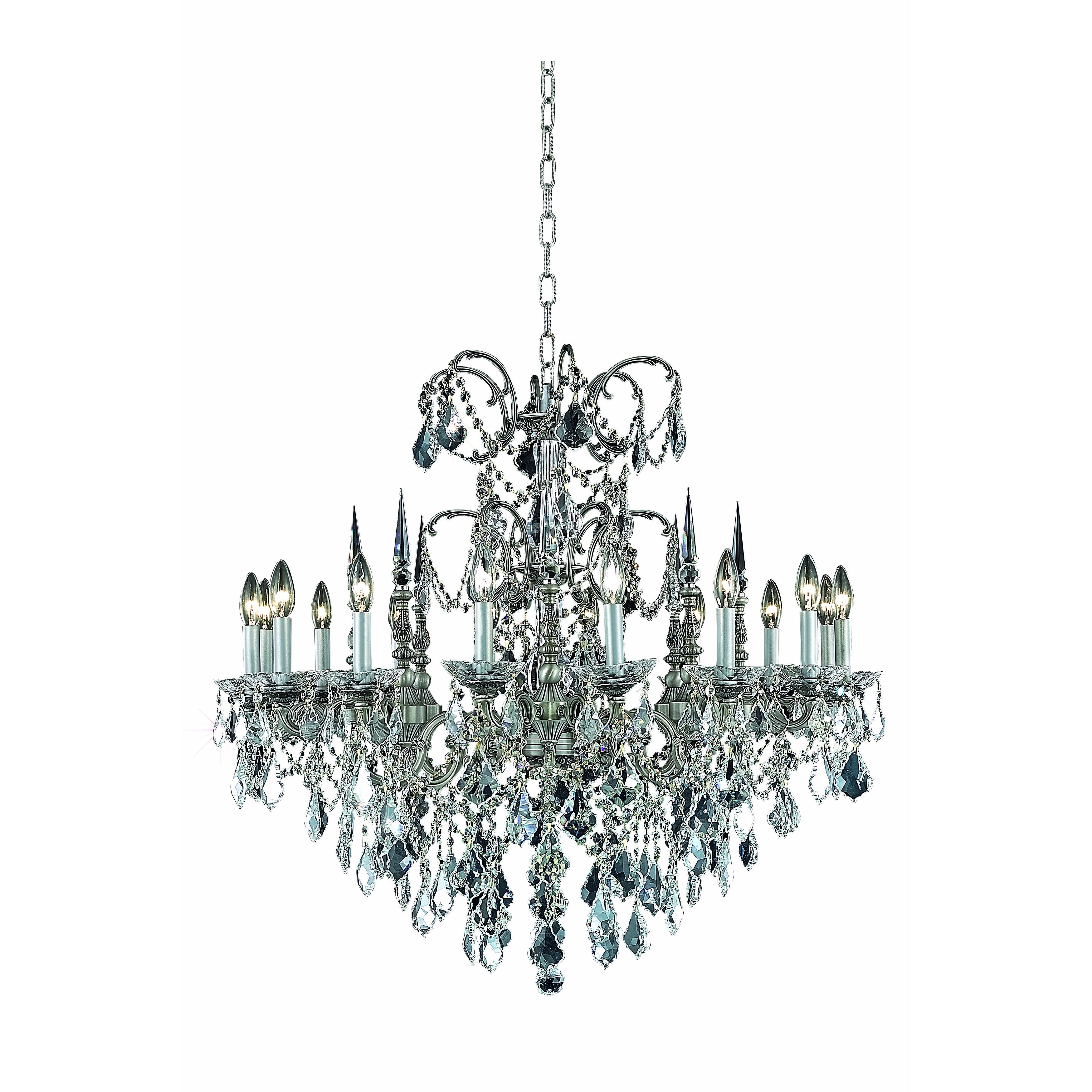 Fleur Illumination Collection Chandelier D:35in H:33in Lt:16 Pewter Finish (elegant cut crystals/Pewter) - Chandeliers For Bedrooms by Overstock.com
