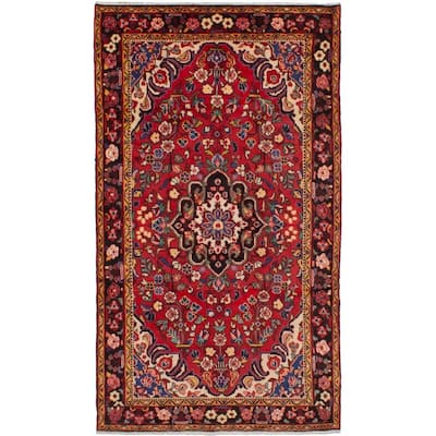 Hand-knotted Borchelu Red Wool Rug - 4'9" x 8'6"
