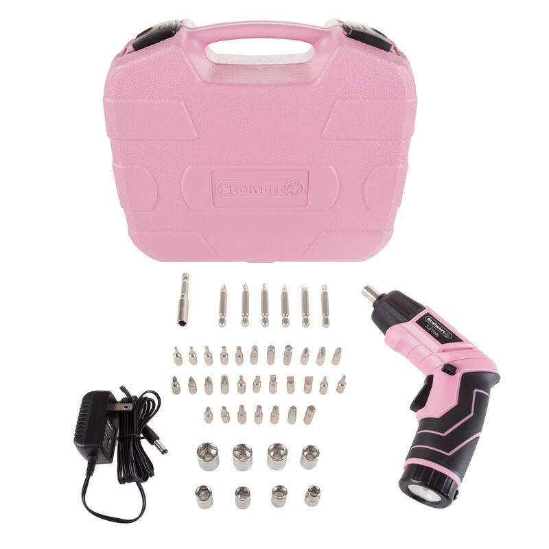 Pivoting Screwdriver 45 Pc. Set-Pivoting Cordless Power Tool with Rechargeable 3.6V Lithium Battery by Stalwart