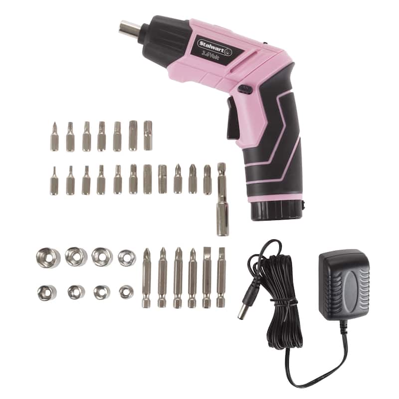Pivoting Screwdriver 45 Pc. Set-Pivoting Cordless Power Tool with Rechargeable 3.6V Lithium Battery by Stalwart
