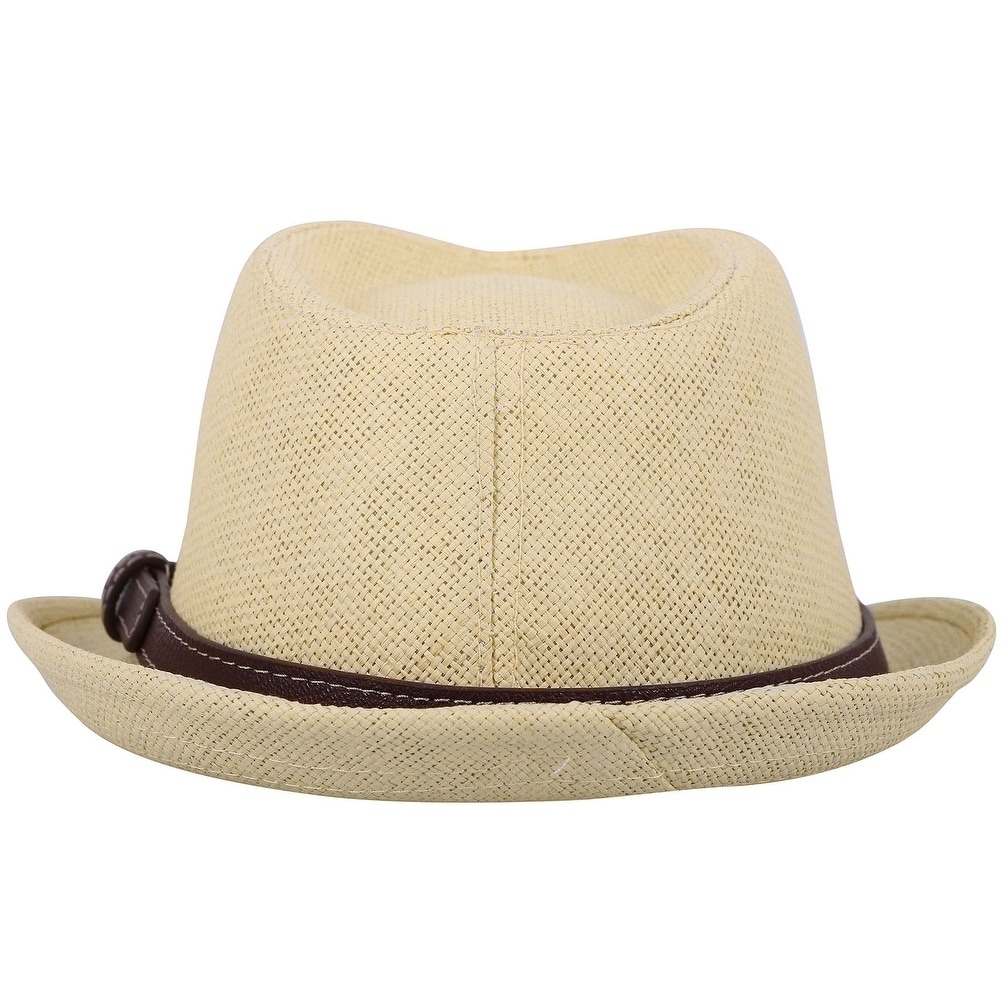 Kids Fedora Straw Sun Beach Fedora Hat-Short Brim with PU Leather//Band Accent