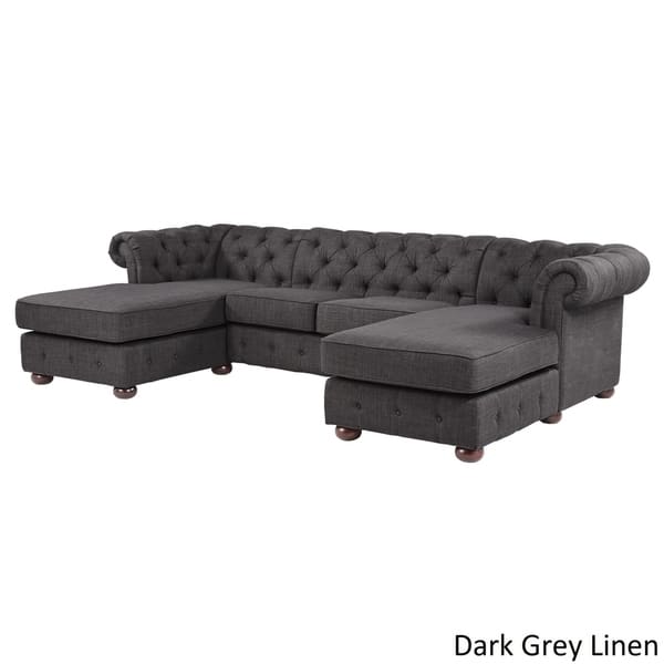 Knightsbridge Tufted Scroll Arm Chesterfield 4 Seat Sofa And Chaise Lounges By Inspire Q Artisan On Sale Overstock 20664669 Beige Linen