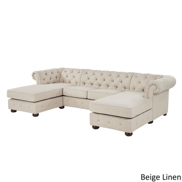 Knightsbridge Tufted Scroll Arm Chesterfield 4 Seat Sofa And Chaise Lounges By Inspire Q Artisan Overstock 20664669 Beige Linen