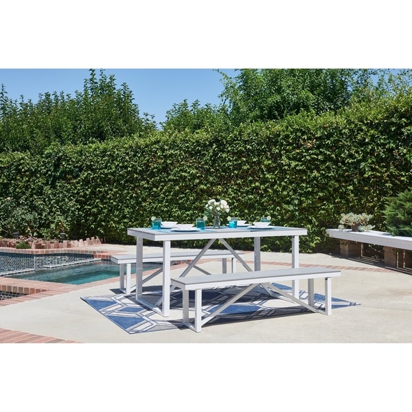 Numana 3 Piece Aluminum And Faux Wood Patio Picnic Table Set Numana 3 Piece Aluminum And Faux Wood Patio Picnic Table Set