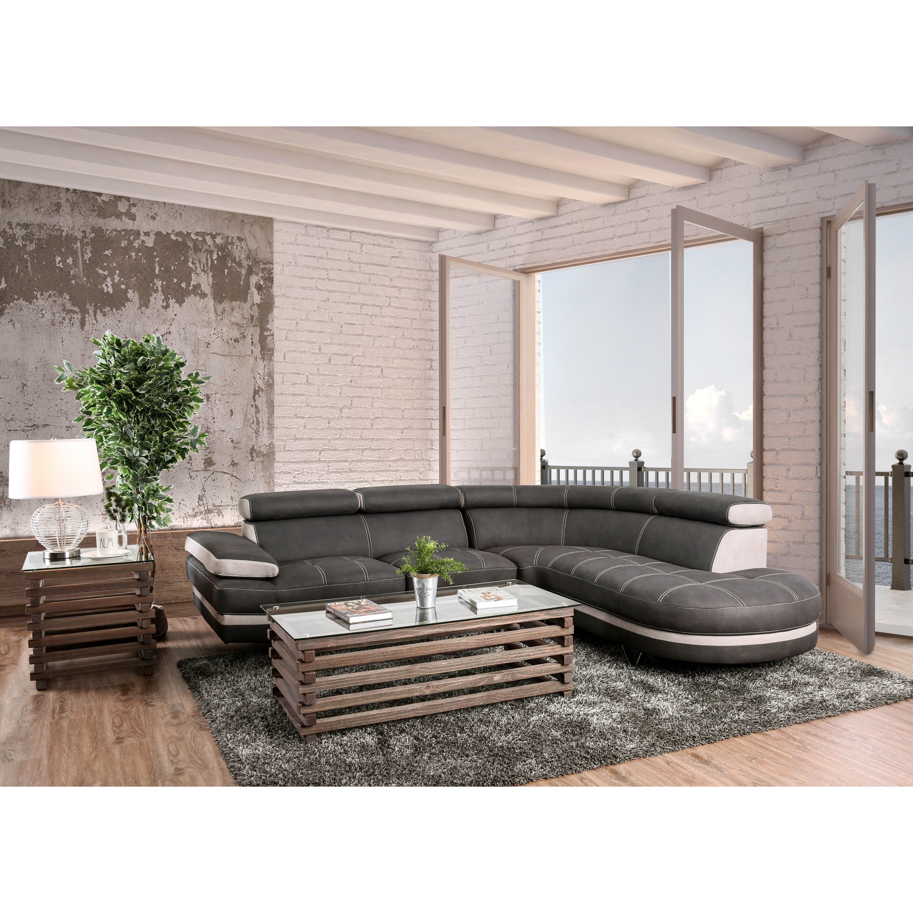 Shop Furniture Of America Gio Modern Grey Fabric Sectional Sofa