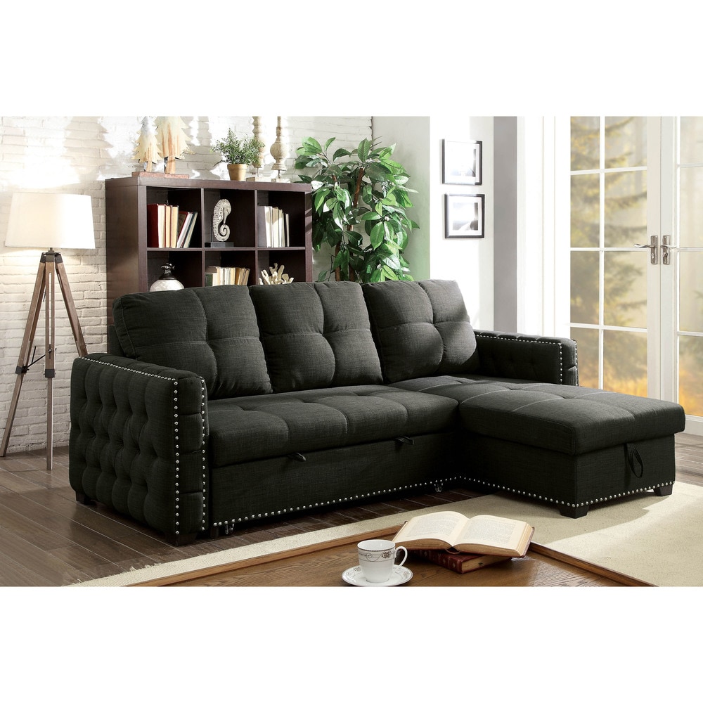 Furniture Of America Lidg Transitional Grey Sleeper Sofa Grey Sleeper Sofa