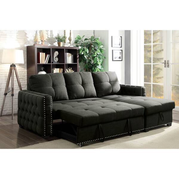 Lidg Transitional Grey Fabric Nailhead Tufted Sleeper Sofa Sectional by Furniture of America ...