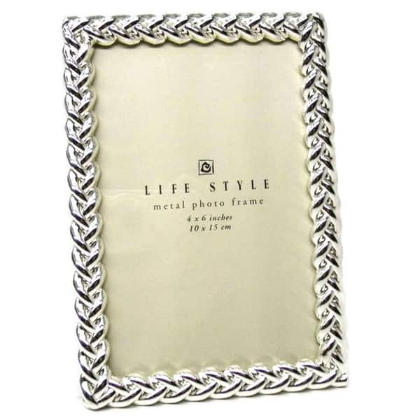 Modern Elegant Brushed Silver 4x6 Photo Frame with Floral and