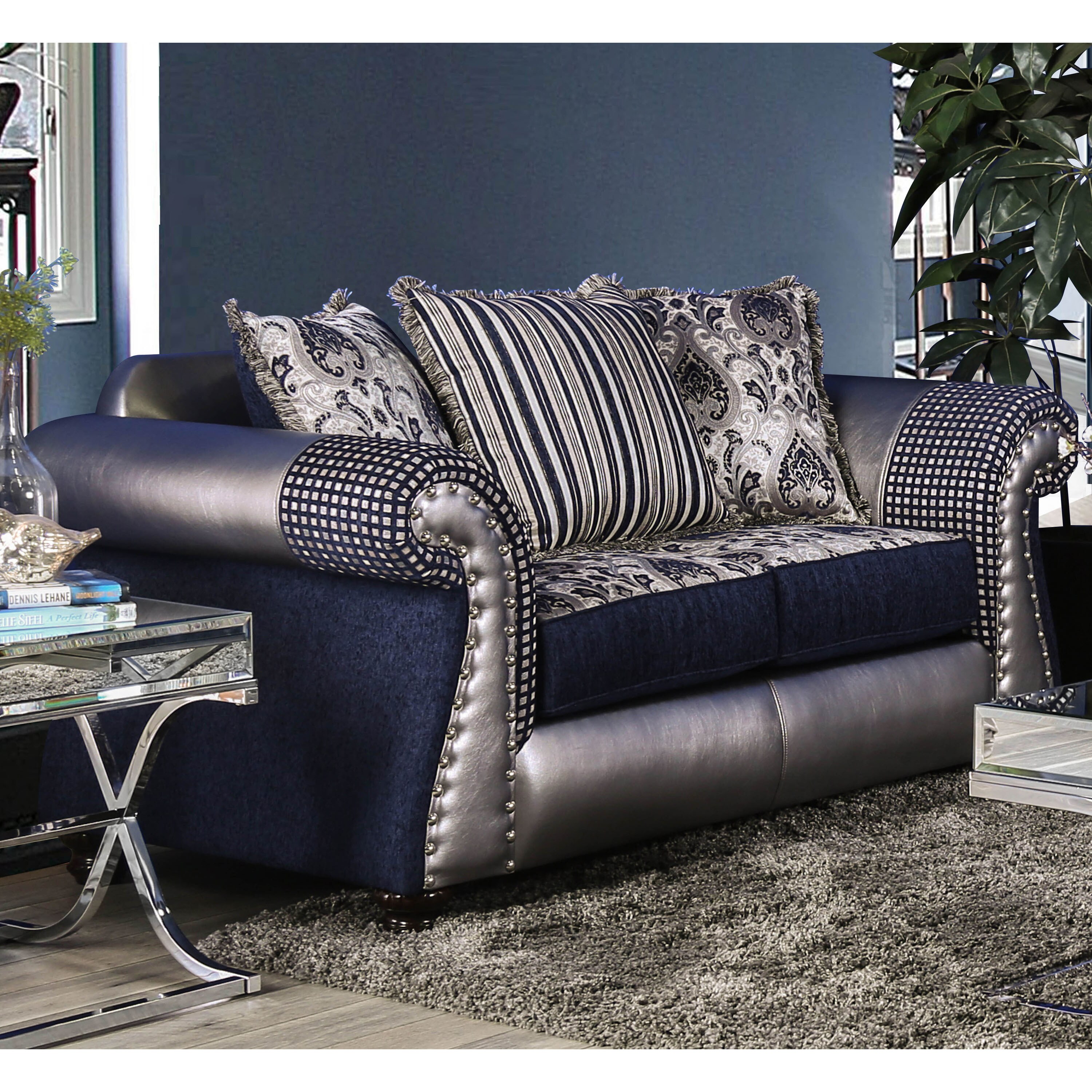 Furniture Of America Beln Transitional Blue Faux Leather Furniture Of America Beln