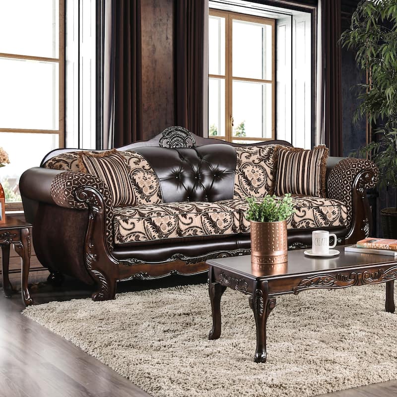Rend Traditional Faux Leather Rolled Arms Tufted Sofa by Furniture of America - Light Brown