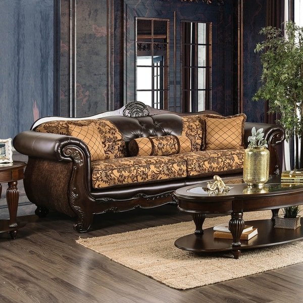 Rend Traditional Faux Leather Rolled Arms Tufted Sofa by Furniture of America On Sale Bed Bath Beyond 20666978
