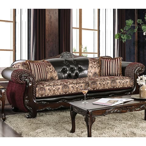 Furniture of America Rend Traditional Faux Leather Tufted Sofa