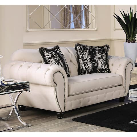 Furniture of America Cury Traditional Beige Fabric Tufted Loveseat