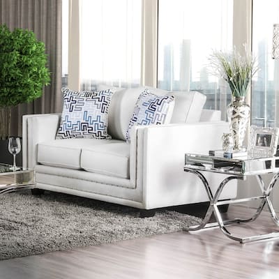 Tigg Contemporary White Fabric Padded Loveseat by Furniture of America