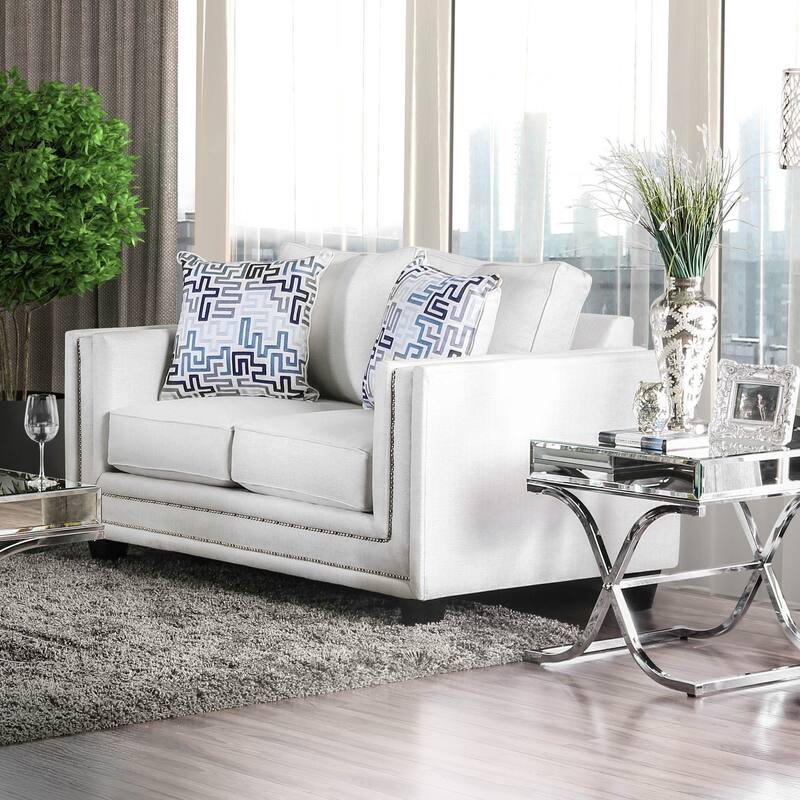 Tigg Contemporary White Fabric Padded Loveseat by Furniture of America