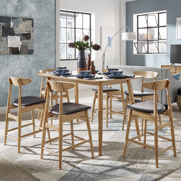 Shop Norwegian Danish Mid-Century Natural Oak Counter Height Dining Set by iNSPIRE Q Modern 