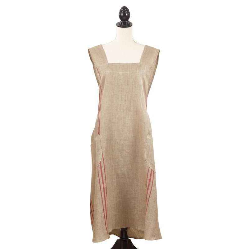 Criss Cross No-Tie Striped Apron - Red