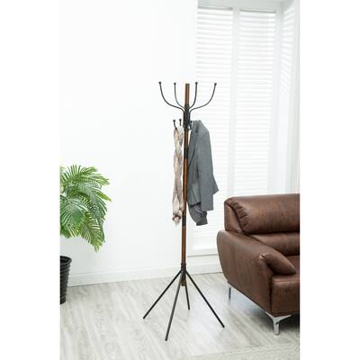 Milton 8-Hook Wooden Standing Coat Rack