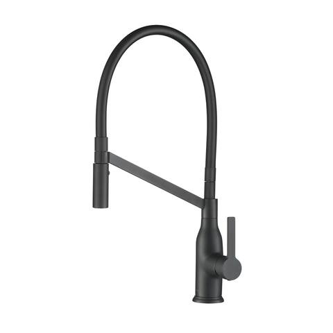 Stufurhome Vallant Gooseneck 1.8 GPM CalGreen Single-Handle Pull-down Sprayer Kitchen Faucet in Matte Black