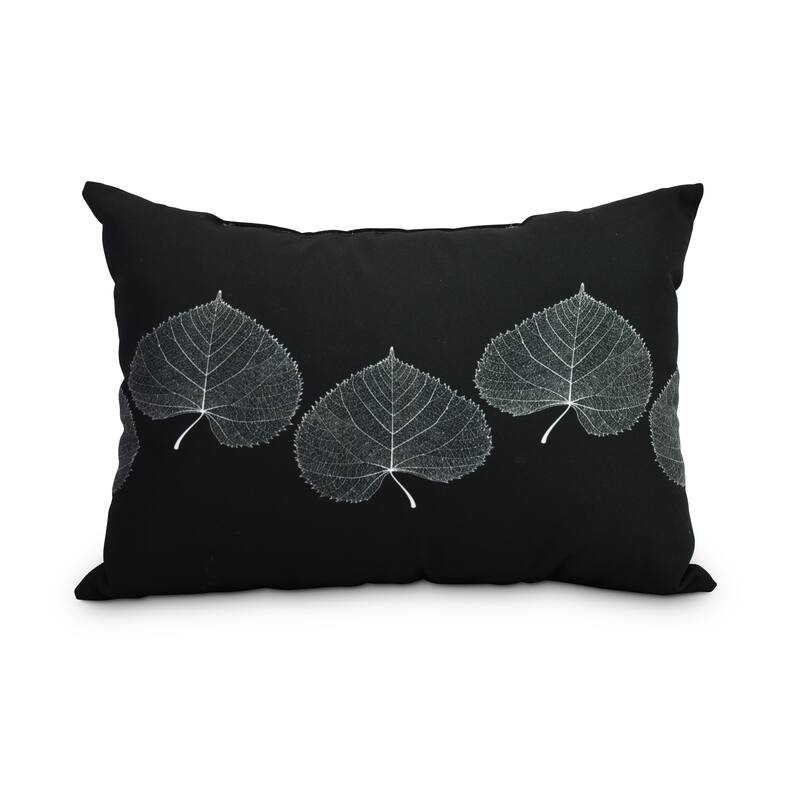 Leaf Print Fall 14 x 20 inch Black Floral Decorative Outdoor Pillow