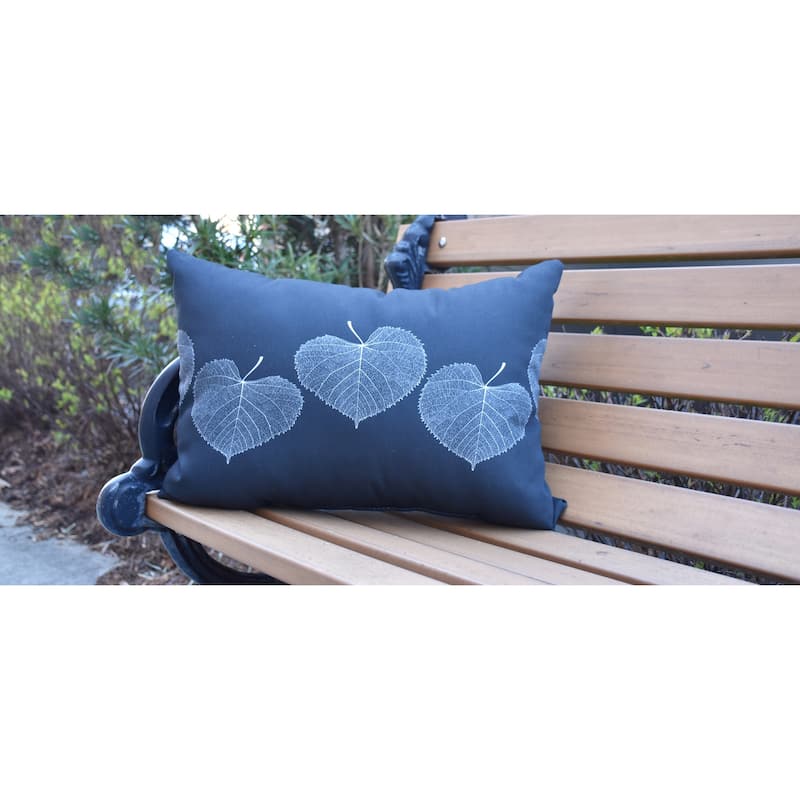 Leaf Print Fall 14 x 20 inch Black Floral Decorative Outdoor Pillow