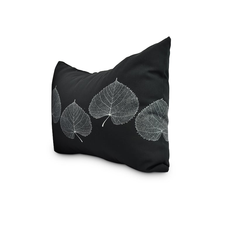 Leaf Print Fall 14 x 20 inch Black Floral Decorative Outdoor Pillow