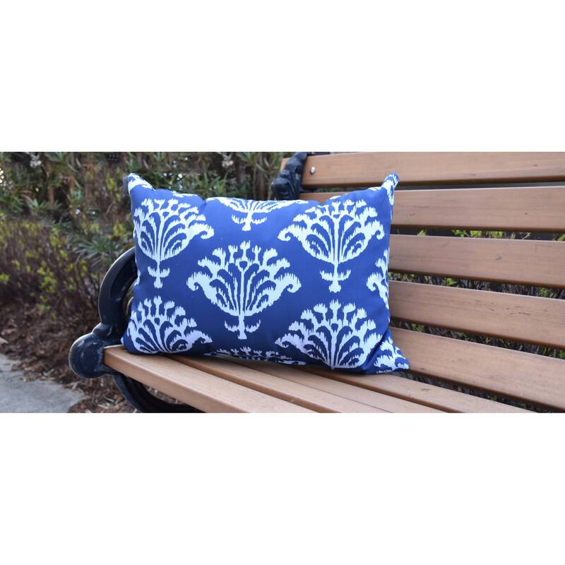 Ikat 14 x 20 Inch Navy Blue Decorative Outdoor Throw Pillow