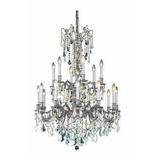 Fleur Illumination 18 light Pewter Chandelier (Pewter/swarovski spectra crystals) - Chandeliers For Bedrooms by Overstock.com