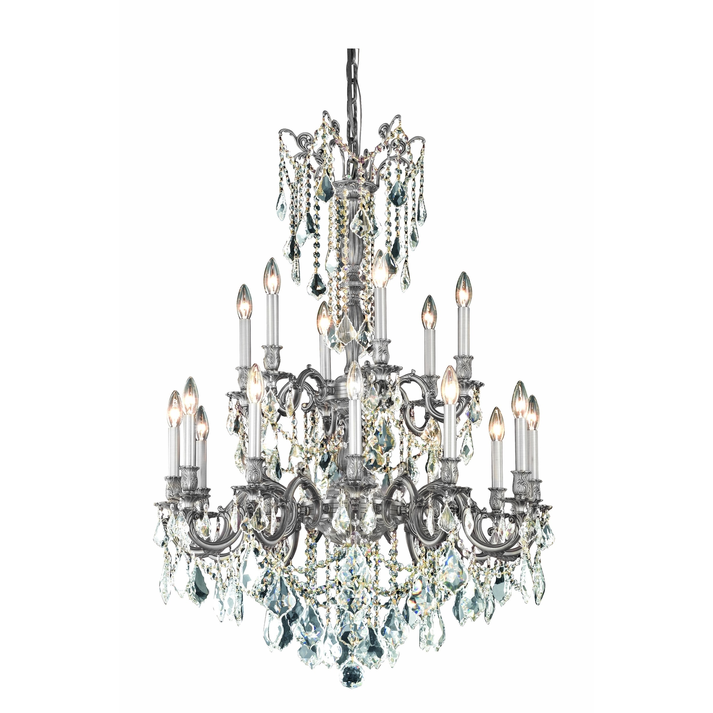 Fleur Illumination 18 light Pewter Chandelier (elegant cut crystals/Pewter) - Chandeliers For Bedrooms by Overstock.com