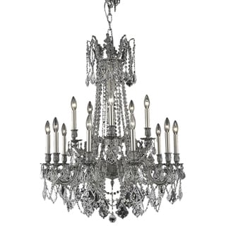 Fleur Illumination 15 light Pewter Chandelier (Pewter/royal cut crystals) - Chandeliers For Bedrooms by Overstock.com