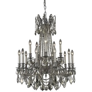 Fleur Illumination 15 light Pewter Chandelier (Pewter/royal cut crystals (golden teak)) - Chandeliers For Bedrooms by Overstock.com