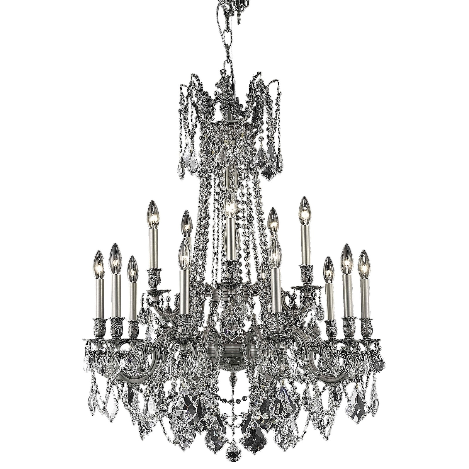 Fleur Illumination 15 light Pewter Chandelier (elegant cut crystals/Pewter) - Chandeliers For Bedrooms by Overstock.com