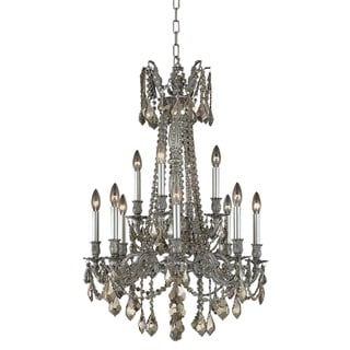 Fleur Illumination 12 light Pewter Chandelier (Pewter/royal cut crystals (golden teak)) - Chandeliers For Bedrooms by Overstock.com