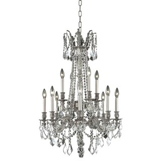 Fleur Illumination 12 light Pewter Chandelier (Pewter/swarovski spectra crystals) - Chandeliers For Bedrooms by Overstock.com