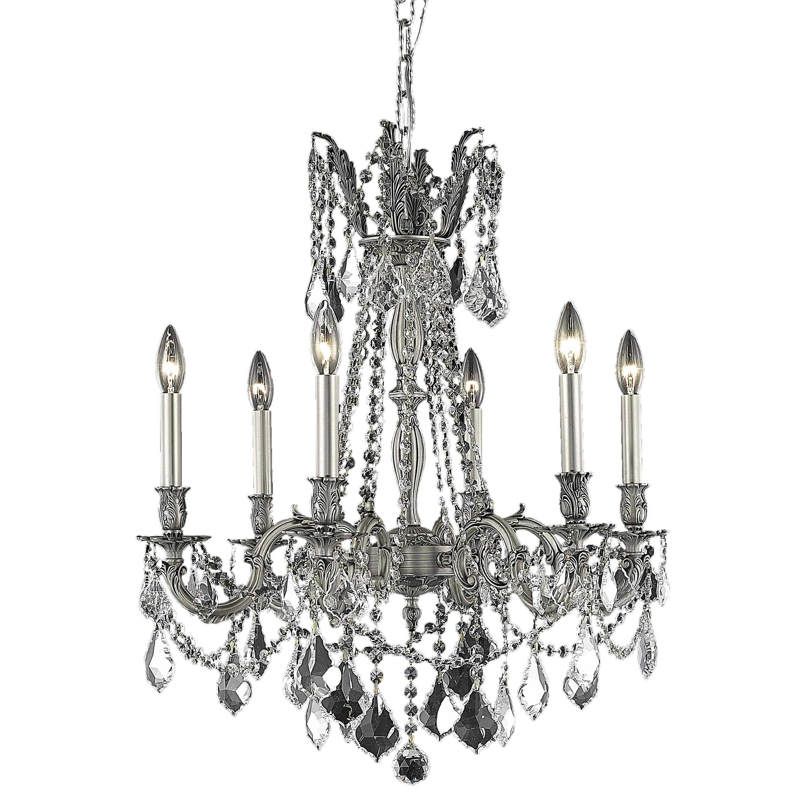 Fleur Illumination 6 light Pewter Chandelier (elegant cut crystals/Pewter) - Chandeliers For Bedrooms by Overstock.com