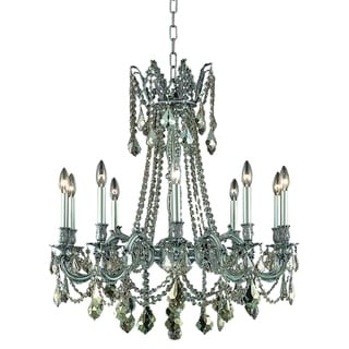 Fleur Illumination 10 light Pewter Chandelier (Pewter/royal cut crystals (golden teak)) - Chandeliers For Bedrooms by Overstock.com