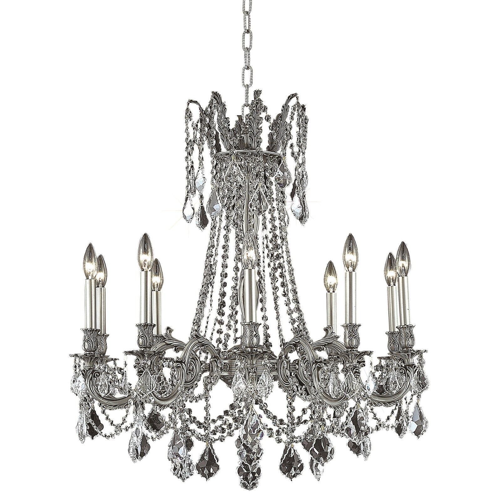 Fleur Illumination 10 light Pewter Chandelier (elegant cut crystals/Pewter) - Chandeliers For Bedrooms by Overstock.com