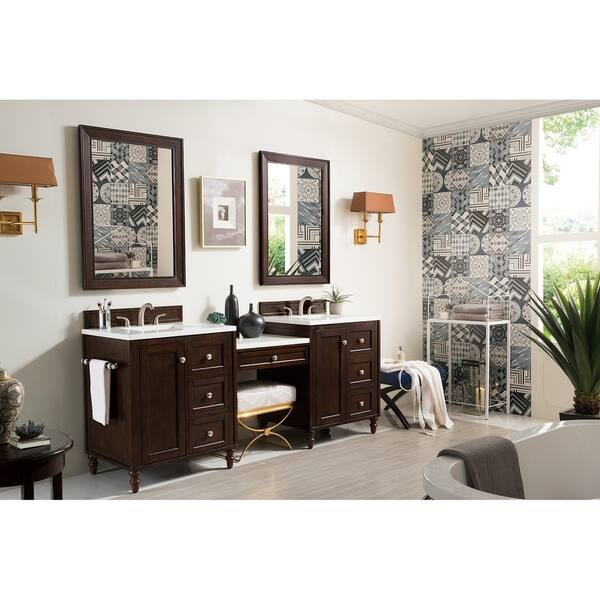 James Martin Copper Cove Encore 86 Double Vanity Set Silver Gray with Makeup Table 3 cm Arctic Fall Solid Surface Top