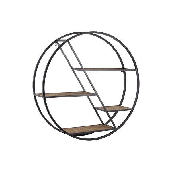 Shop UTC53301: Metal Round Shelf with 4 Wood Surface Shelves Coated ...