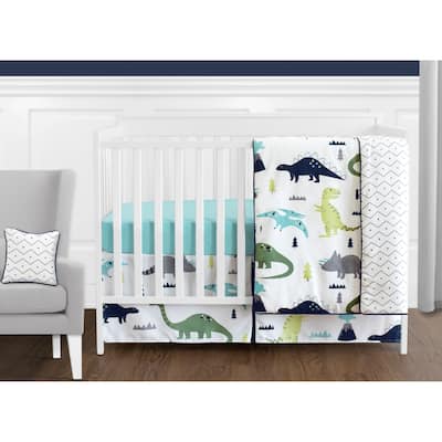 Sweet Jojo Designs Blue and Green Mod Dino Modern Dinosaur Collection 11-piece Bumperless Crib Bedding Set