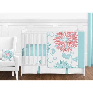 Sweet Jojo Designs Turquoise and Coral Floral Emma Collection 11-piece Bumperless Crib Bedding Set