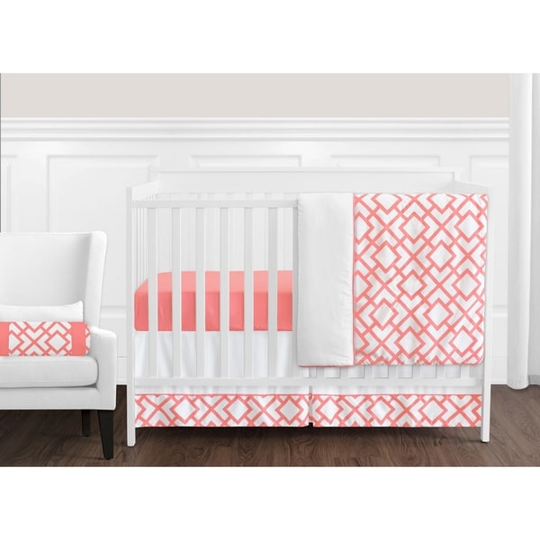 coral and grey crib bedding