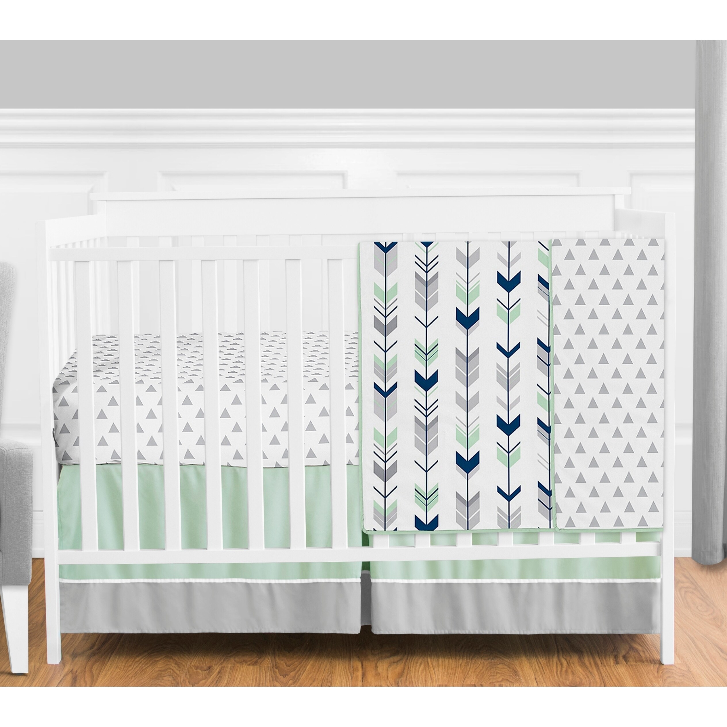 navy blue and grey nursery bedding