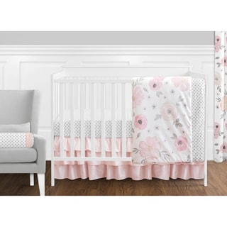 Sweet Jojo Designs Pink, Grey & White Shabby Chic Watercolor Floral Collection Baby Girl 11-piece Bumperless Crib Bedding Set