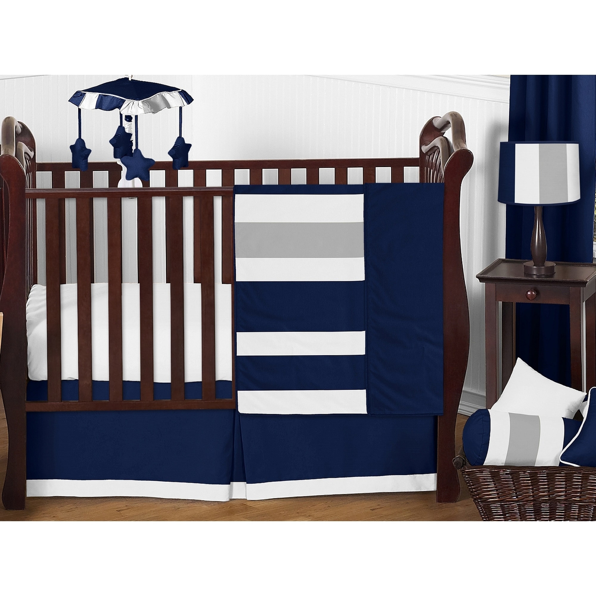 Shop Sweet Jojo Designs Navy Blue And Grey Striped Microfiber