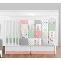 Sweet Jojo Designs Coral and Mint Woodsy Collection 4-piece Bumperless Crib Bedding Set