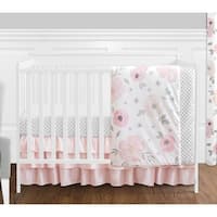 Sweet Jojo Designs Pink, Grey & White Shabby Chic Watercolor Floral Collection Baby Girl 4-piece Bumperless Crib Bedding Set