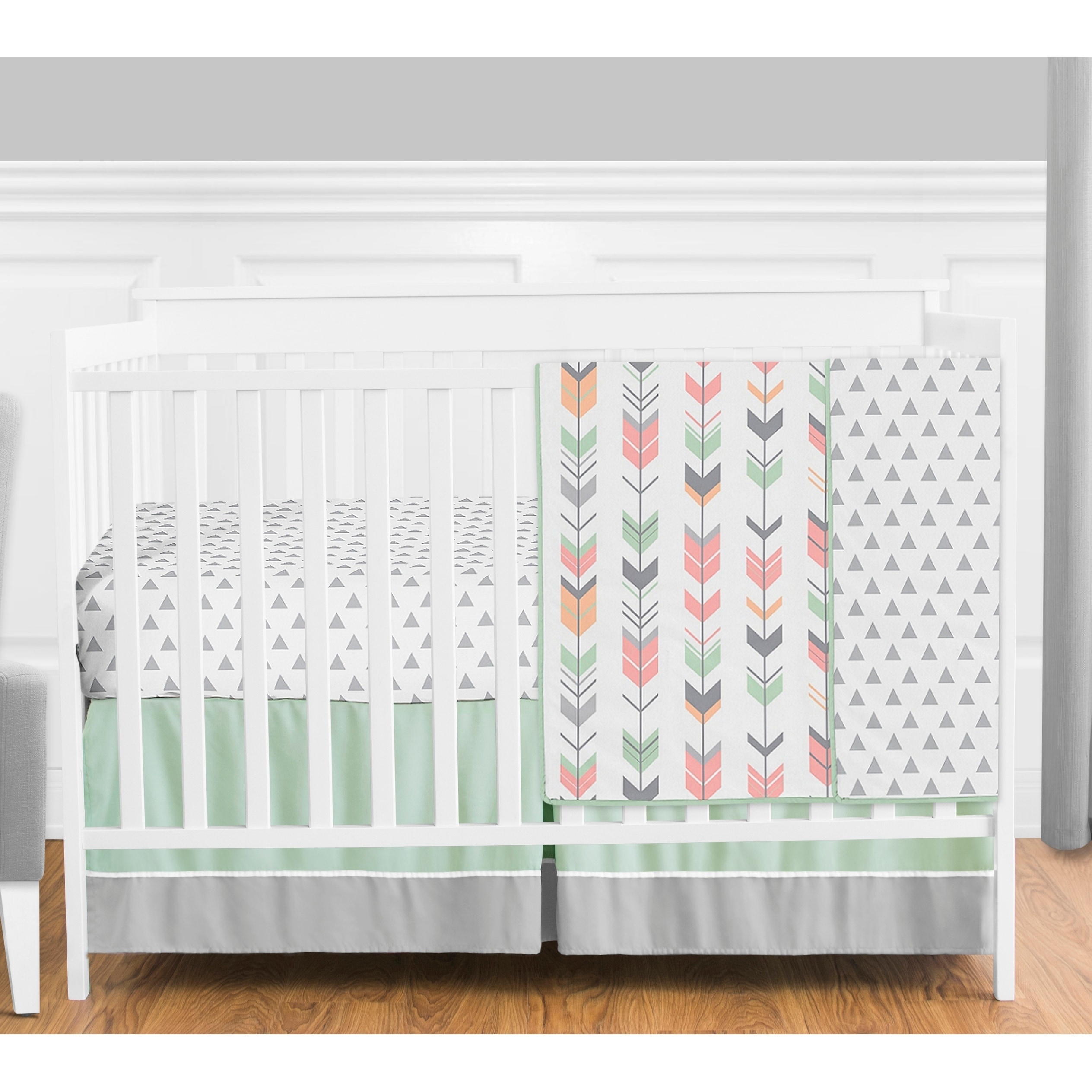 coral and mint crib bedding