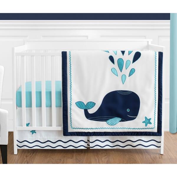 slide 2 of 2, Sweet Jojo Designs Whale Collection 4-piece Bumperless Crib Bedding Set